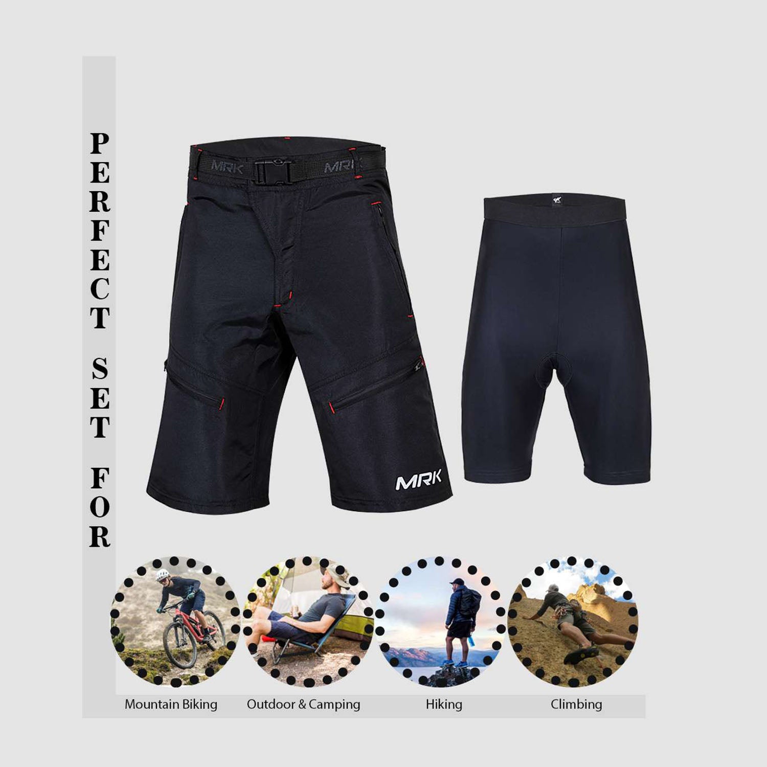 mountainbike shorts MTB Shorts LARGE / Sports / MTB Outer Short 100% Polyester. MTB Inner Short 95 % Polyester 5% Spandex